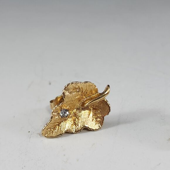 Gold Leaf Post Earrings Stick Pin Set Faux Diamond Avon Vtg Costume Jewelry Box - Picture 6 of 9